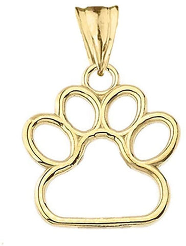 Dainty 10k Gold Dog Paw Print Outline Charm Pendant (Small)