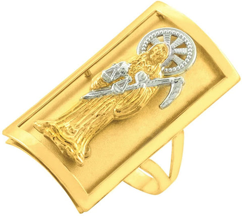 Religious Jewelry by FDJ 14k Gold Long Santa Muerte Shield Ring (12.7 x 22.8 mm)