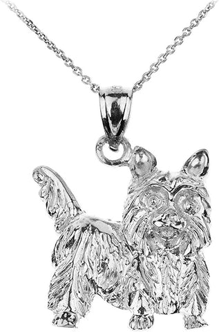 Polished 925 Sterling Silver Yorkshire Terrier Dog Charm Pendant Necklace
