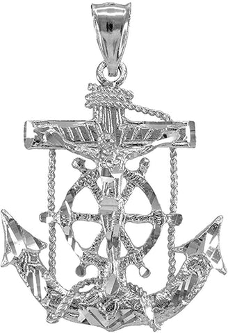 10K Gold Mariner Crucifix Anchor Cross Pendant Charm - Choice of Metal