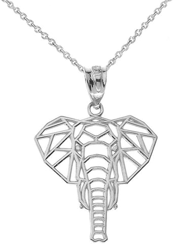 Elegant Sterling Silver Origami Elephant Charm Pendant Necklace