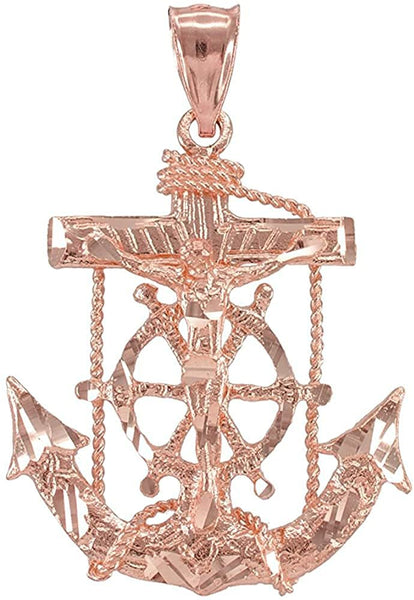 10K Gold Mariner Crucifix Anchor Cross Pendant Charm - Choice of Metal