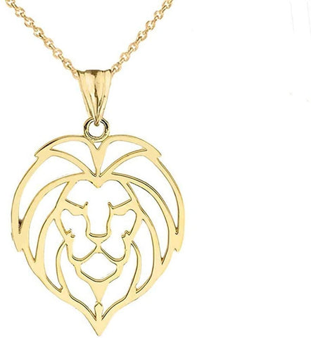 Fine 10k Yellow Gold Lion Head Outline Charm Pendant Necklace