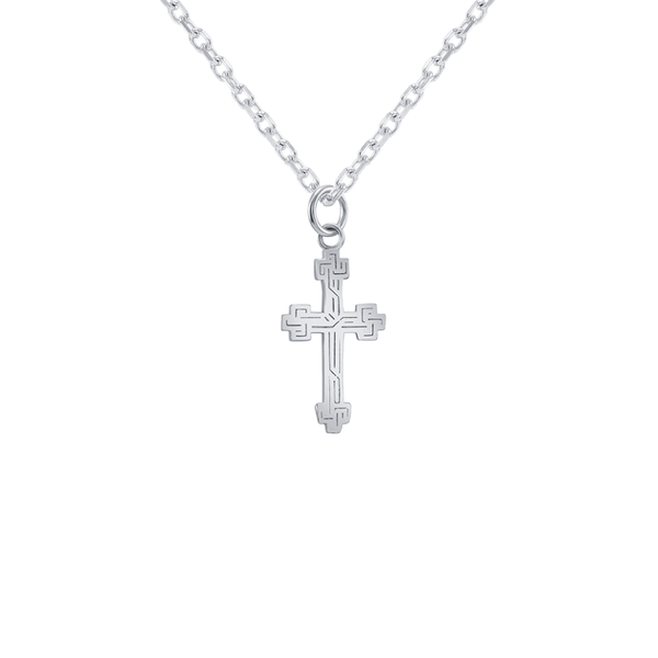 Small Etched Sterling Silver Cross Pendant from Rafi's Jewelry