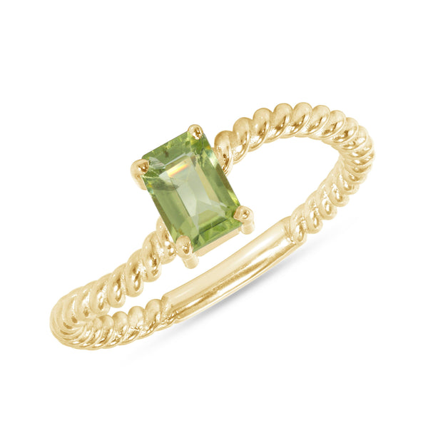 Genuine Emerald Cut Gemstone Stackable Curved Rope Ring in Solid Gold from Rafi's Jewelry