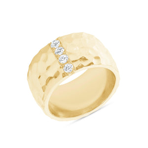 Solid Gold Hammered Diamond Vertical Band from Rafi's Jewelry