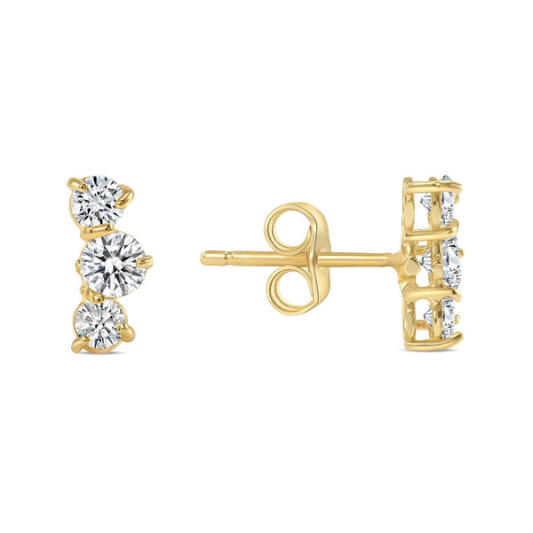 Three-Stone Diamond Stud Earrings in Solid Gold from Rafi's Jewelry