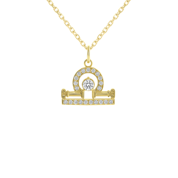 Libra Zodiac Diamond Pendant Necklace in Solid Gold with Stunning 21 Diamond Accents and Rolo Chain from Rafi's Jewelry
