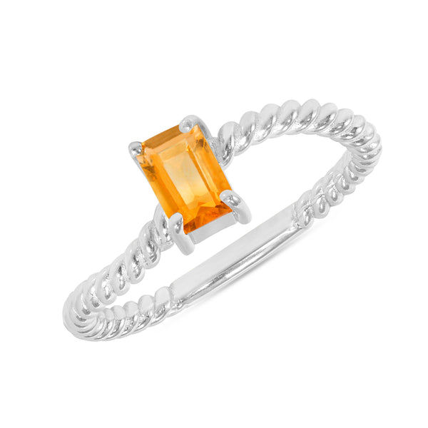 Emerald Cut Gemstone Stackable Curved Rope Ring in Genuine Solid Gold from Rafi's Jewelry