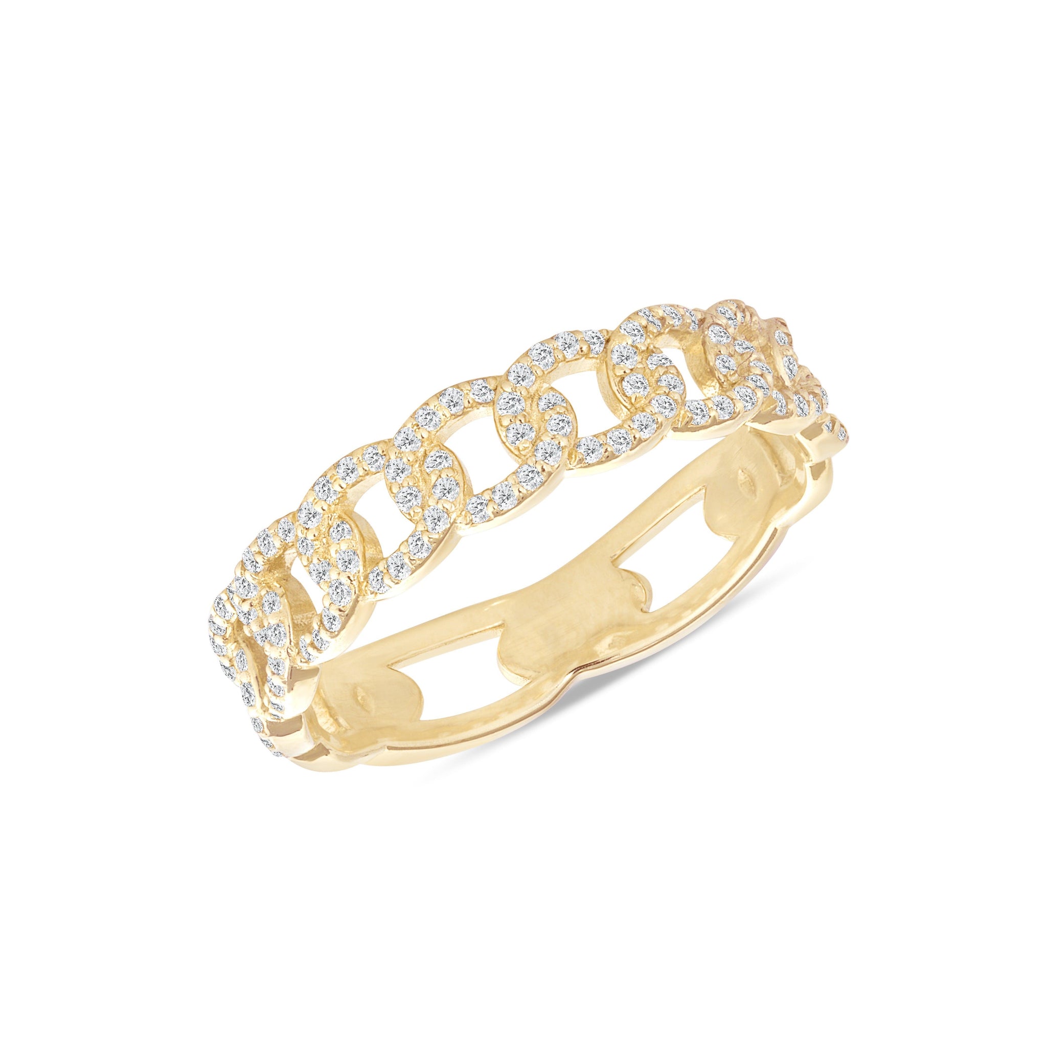 Solid Gold CZ Cuban Link Chain Ring from Rafi's Jewelry