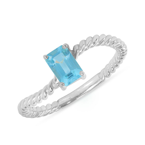 Emerald Cut Gemstone Stackable Curved Rope Ring in Genuine Solid Gold from Rafi's Jewelry
