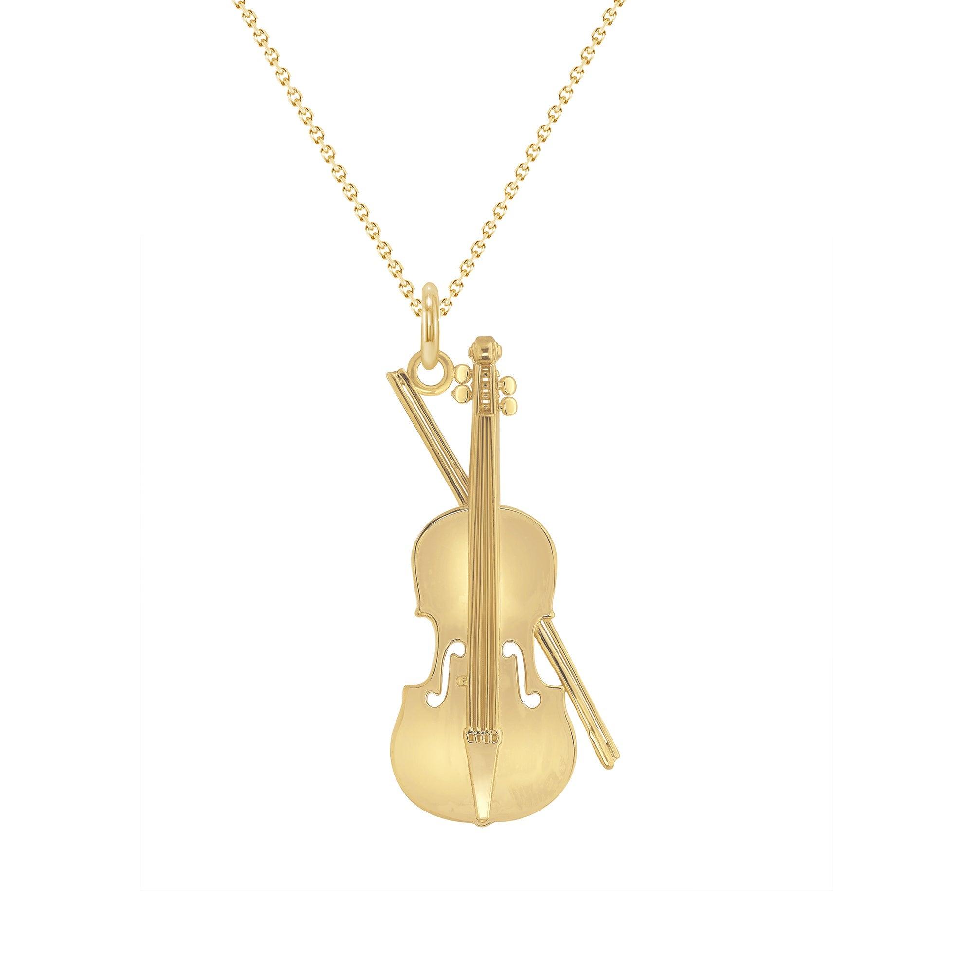 Large Solid Gold Musical Violin Pendant Necklace from Rafi's Jewelry