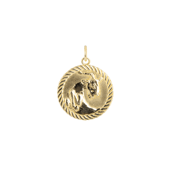 Reversible Aries Zodiac Sign Coin Pendant Necklace in Solid Gold from Rafi's Jewelry