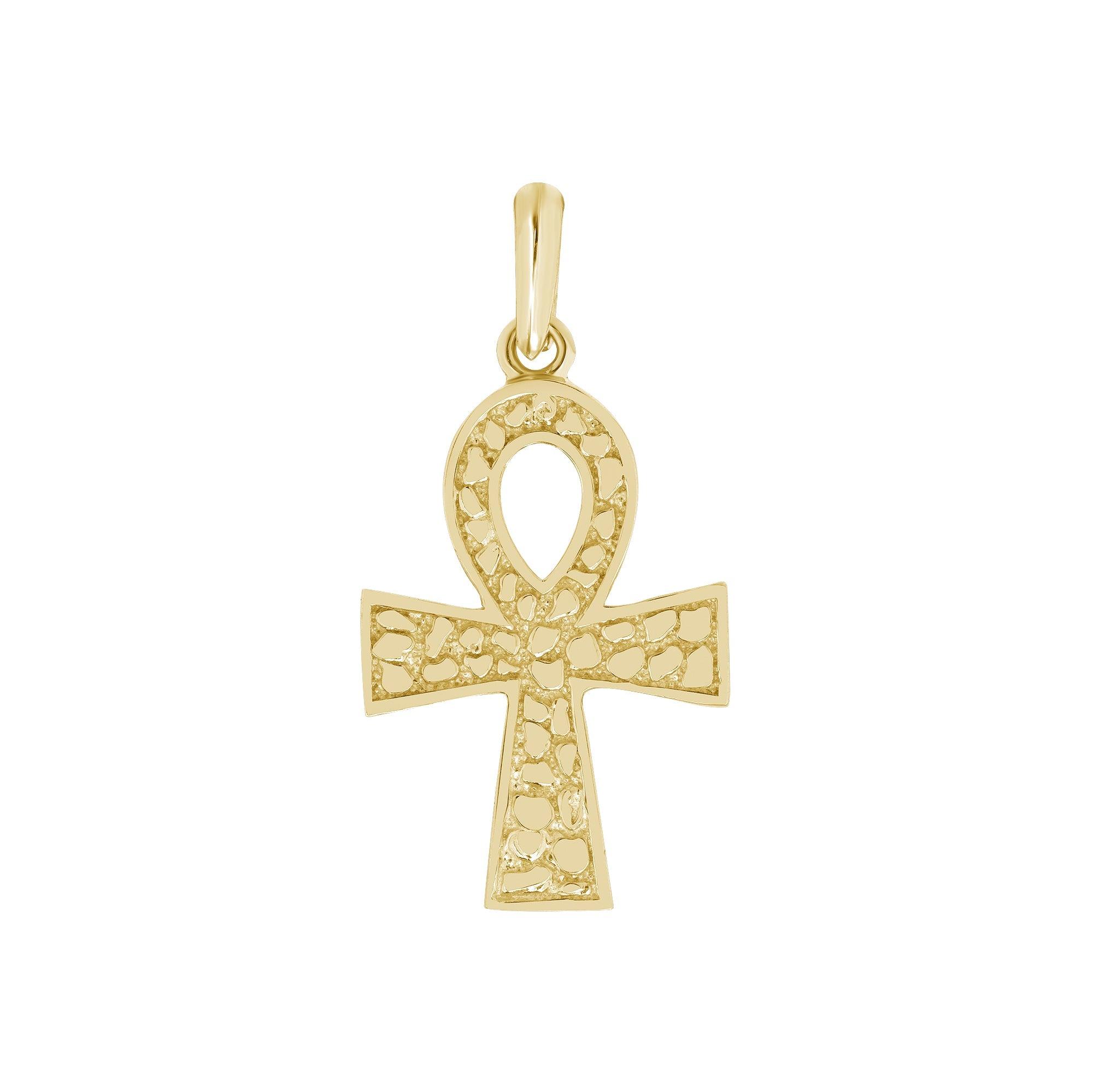 Solid Gold Ankh Cross Medium Pendant with Delicate Details from Rafi's Jewelry