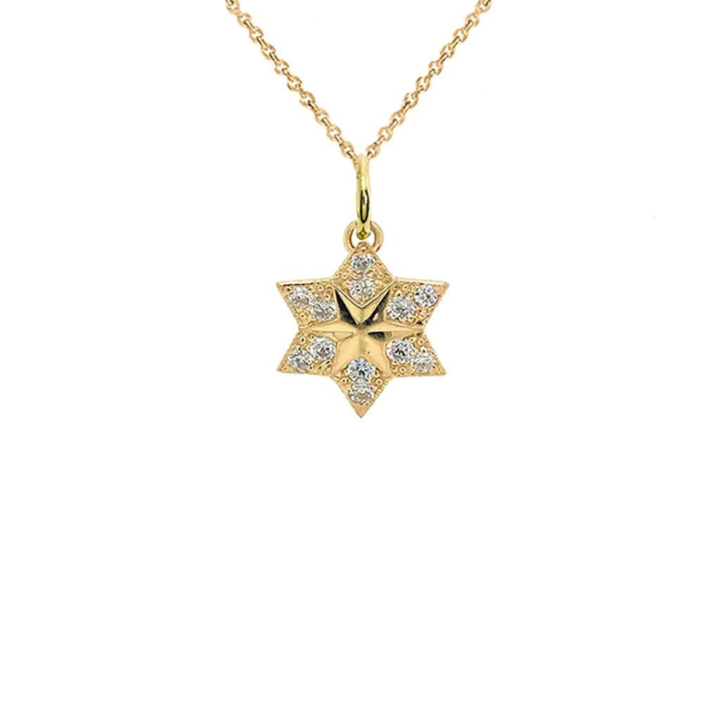 Solid Gold Jewish Star of David Pendant Necklace with CZ Stones from Rafi's Jewelry