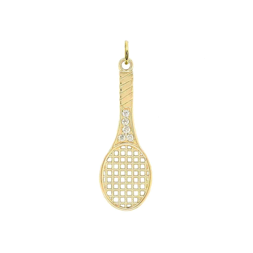 Elegant Tennis Racket Necklace with Diamond Accents in Solid Gold from Rafi's Jewelry