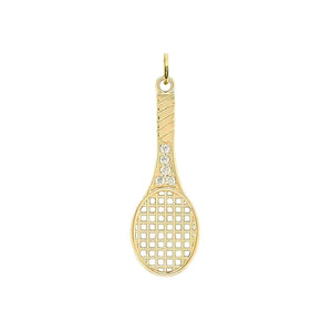 Elegant Tennis Racket Necklace with Diamond Accents in Solid Gold from Rafi's Jewelry