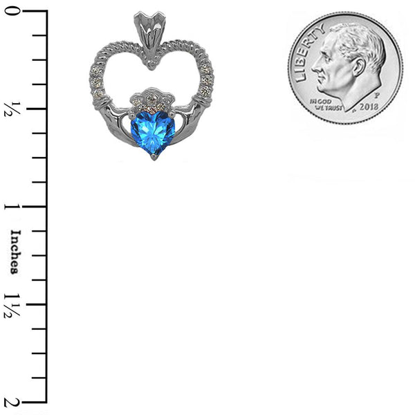 Claddagh Heart Diamond & Genuine Blue Topaz Rope Pendant Set in Sterling Silver from Rafi's Jewelry