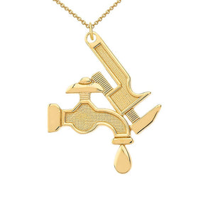 Plumber Charm Pendant Necklace in Solid Gold from Rafi's Jewelry