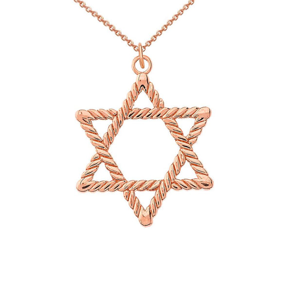 Rope-Style Star of David Pendant Necklace in Solid Gold - Symbolic Jewish Necklace for Hanukkah or Any Occasion from Rafi's Jewelry