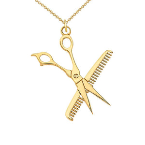 Hair Stylist Scissor and Comb Pendant Necklace in Solid Gold from Rafi's Jewelry