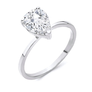 Elegant Sterling Silver Tear Drop Solitaire Engagement Ring from Rafi's Jewelry