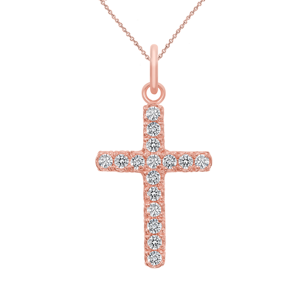 Solid Gold Cross Pendant/Necklace with Cubic Zirconia from Rafi's Jewelry