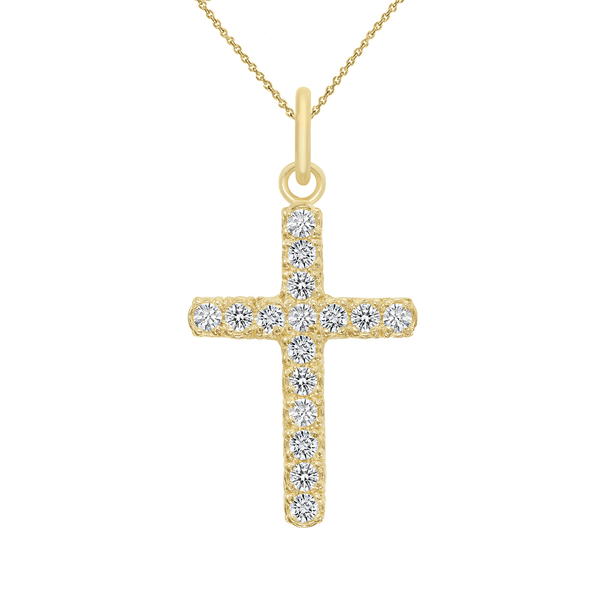 Solid Gold Cross Pendant/Necklace with Cubic Zirconia from Rafi's Jewelry