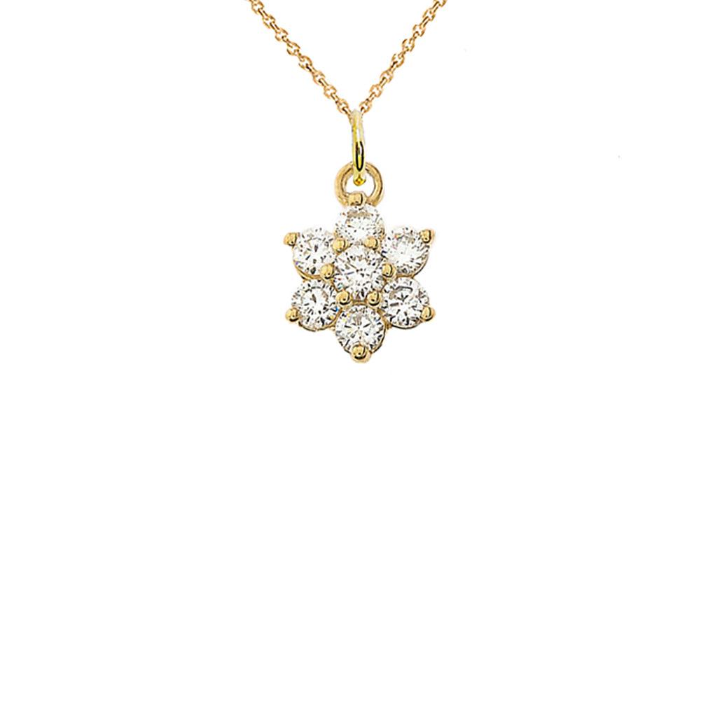 CZ Floral Cluster Pendant Necklace in Genuine Gold from Rafi's Jewelry
