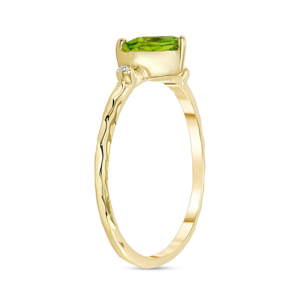 Peridot and Diamond Heart Stackable Ring with Hammered Finish in Solid Gold from Rafi's Jewelry