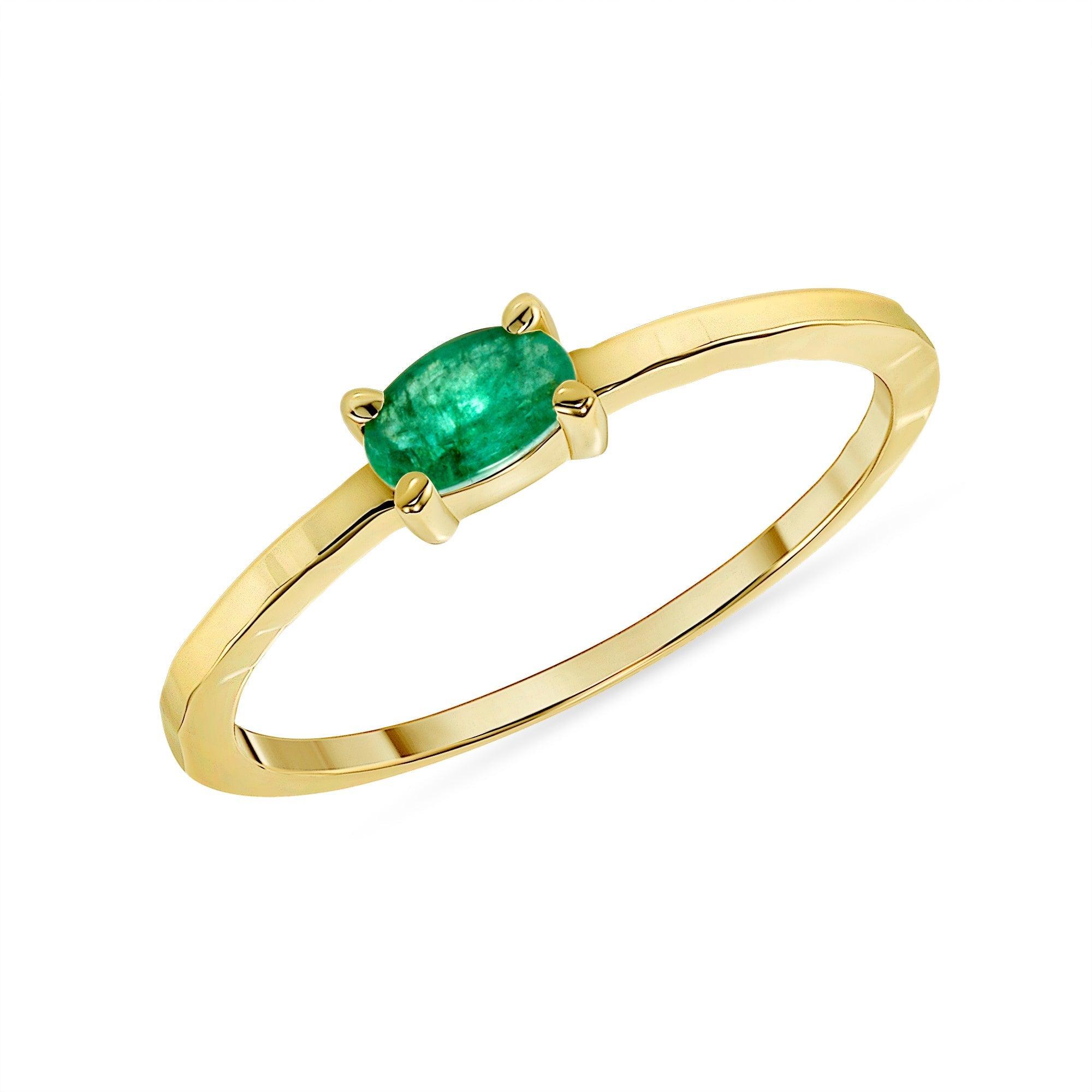 Elegant Solid Gold Oval Emerald Stackable Ring from Rafi's Jewelry