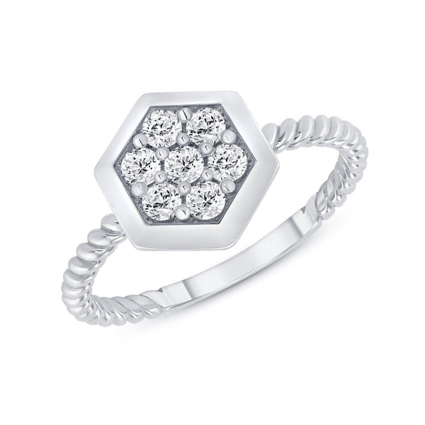 Dainty Rope Ring with Honeycomb Design and Gold Finish from Rafi's Jewelry