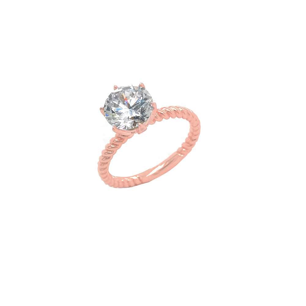 Rose Gold Twisted Rope Engagement Ring with 3 ct. Cubic Zirconia from Rafi's Jewelry