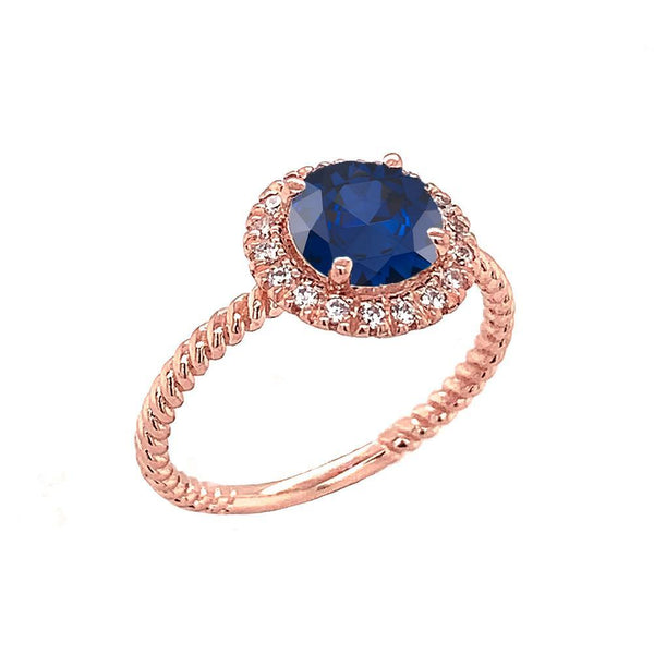 Birthstone and Halo Diamond Proposal Statement Rope Ring In Solid Gold (Available in 6 Birthstones) from Rafi's Jewelry