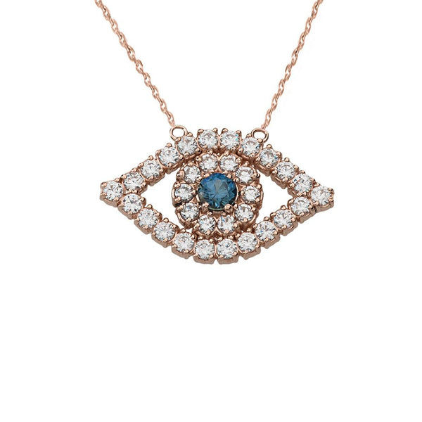 Solid Gold Evil Eye Pendant Necklace with Cubic Zirconia from Rafi's Jewelry
