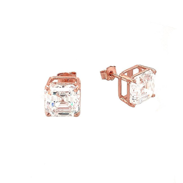 Solitaire Asscher-Cut CZ Stud Earrings in Solid Gold - X-Large Size (Perfect Everyday Jewelry) from Rafi's Jewelry