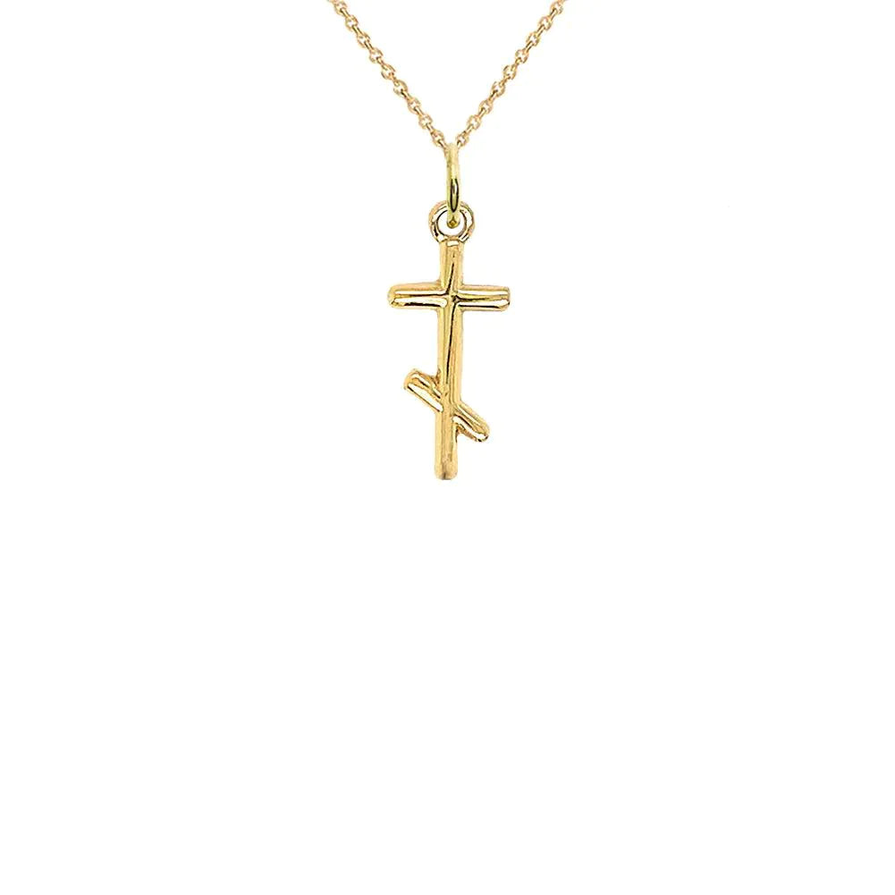 Delicate Russian Orthodox Cross Pendant Necklace in Genuine Gold from Rafi's Jewelry