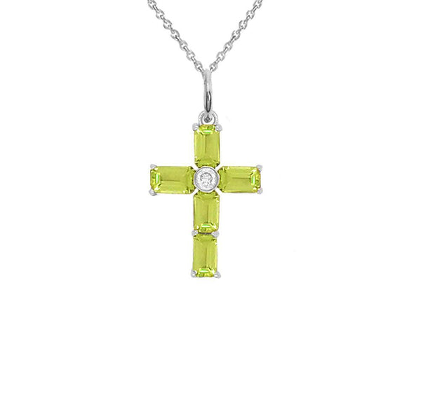 Elegant Genuine Birthstone Cross Pendant Necklace with Emerald-Cut Stones in Sterling Silver (Available in 7 Birthstones) from Rafi's Jewelry