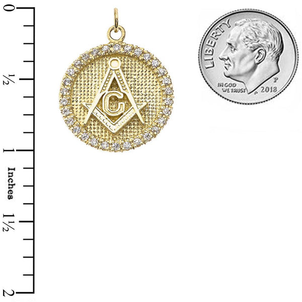 Solid 10k Gold Freemason Symbol CZ Pendant Necklace from Rafi's Jewelry