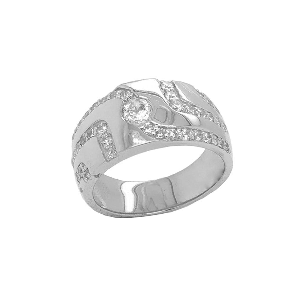 Sterling Silver Men's CZ Ring with Trail Design from Rafi's Jewelry