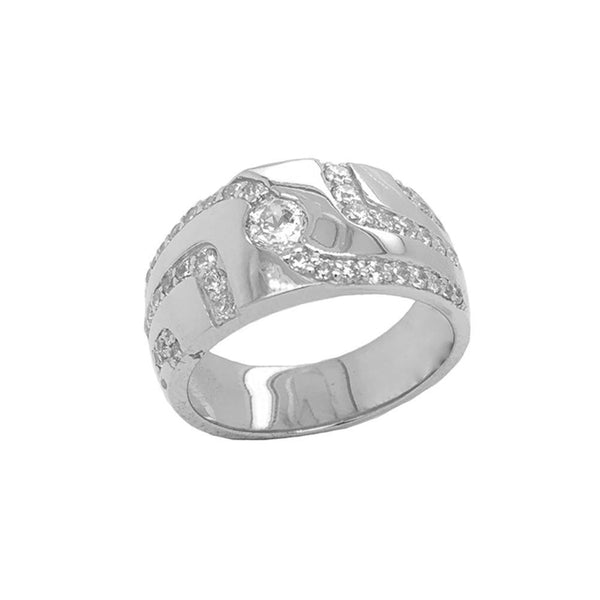 Solid Gold Men's CZ Ring with Trail Design from Rafi's Jewelry
