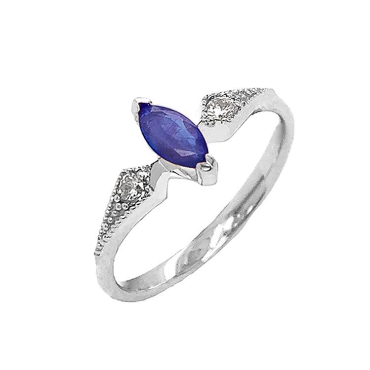 Sterling Silver Marquise Sapphire Engagement Ring with White Topaz Accents from Rafi's Jewelry