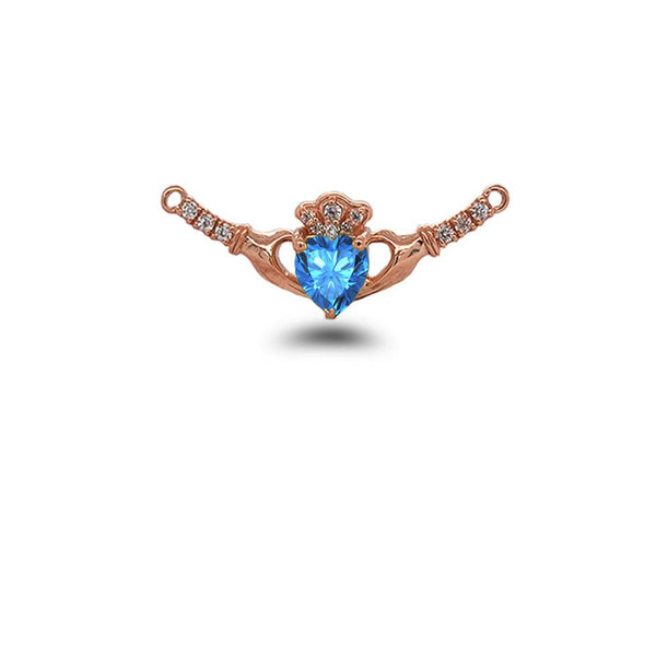 Claddagh Diamond & Genuine Blue Topaz Heart Necklace - a Symbol of Friendship and Love in Solid Gold from Rafi's Jewelry