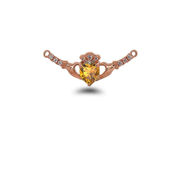 Citrine Heart Necklace with Claddagh Diamond Accent in Solid Gold from Rafi's Jewelry