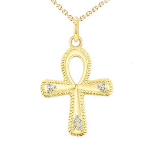 Eternal Life Diamond Ankh Cross Pendant Necklace in Solid Gold from Rafi's Jewelry
