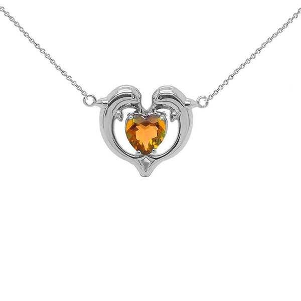 Dolphin Duo Open Heart-Shaped Birthstone Necklace with Genuine Garnet from Rafi's Jewelry