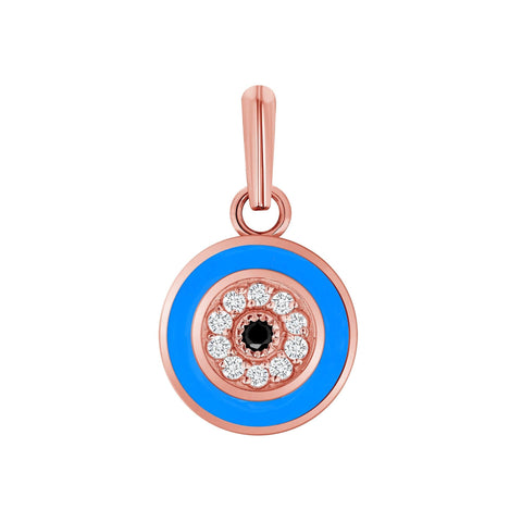 Evil Eye Enamel Pendant with Cubic Zirconias in Solid Gold from Rafi's Jewelry