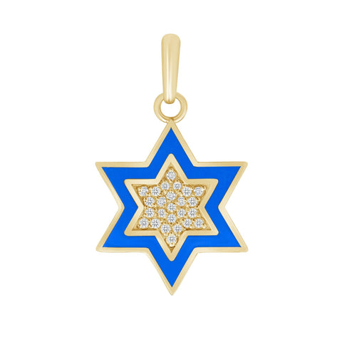 Blue Gold Star of David Pendant with Enamel from Rafi's Jewelry