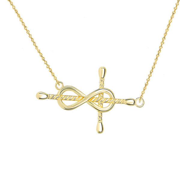 Sideways Infinity Rope Style Diamond Cross Pendant in Solid Gold from Rafi's Jewelry