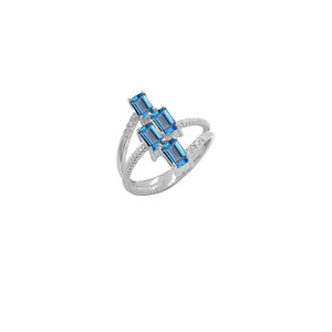 Exquisite Sterling Silver Blue Topaz Rope Statement Ring with Diamond Accents from Rafi's Jewelry